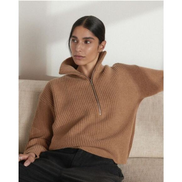 Everlane Sweaters - Everlane Felted Extra Fine Ribbed Merino Half-Zip Sweater Womens Very Soft M